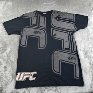 UFC Shirt Mens XL Black All Over Print AOP Logo Ultimate Fighting MMA Short 2008
